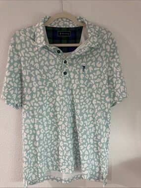 William Murray Golf Light Blue Polo with White Abstract Spot Print